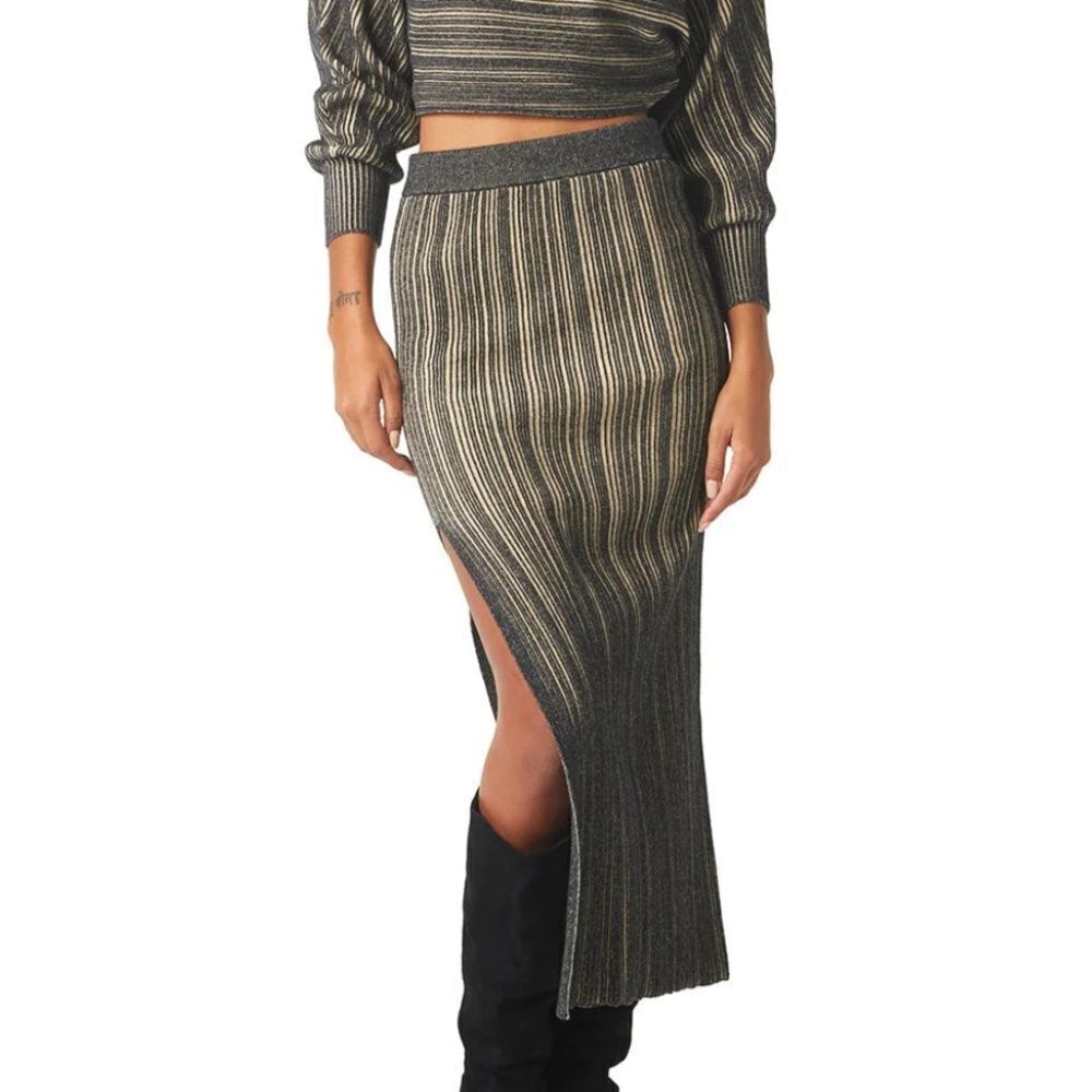 NWT Misa Los Angeles Gloria skirt ribbed knit midi stretch black XS